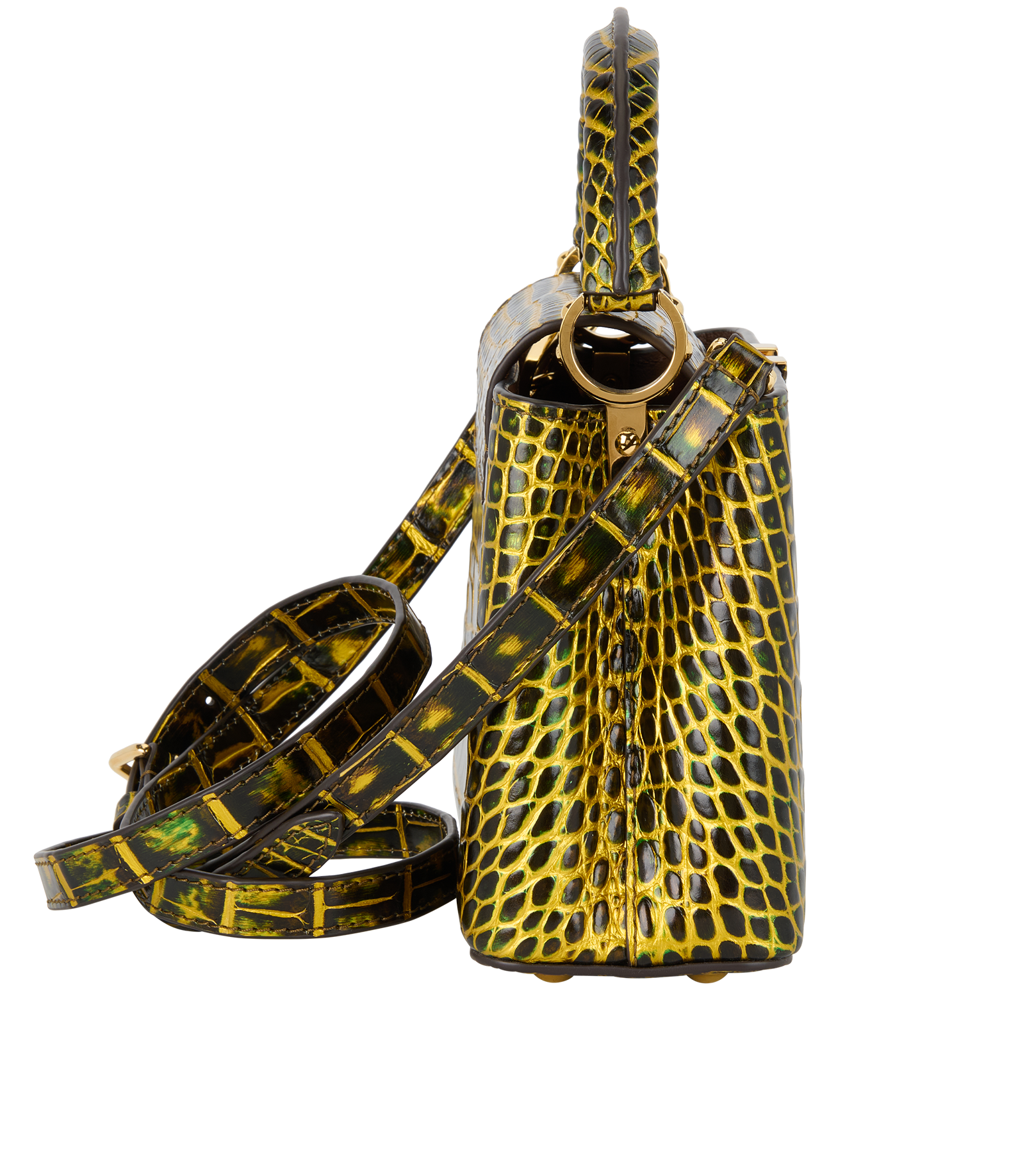 Mini Capucines, &pound;9,500, Handbags, Black/Gold/Green, Crocodile, Side view